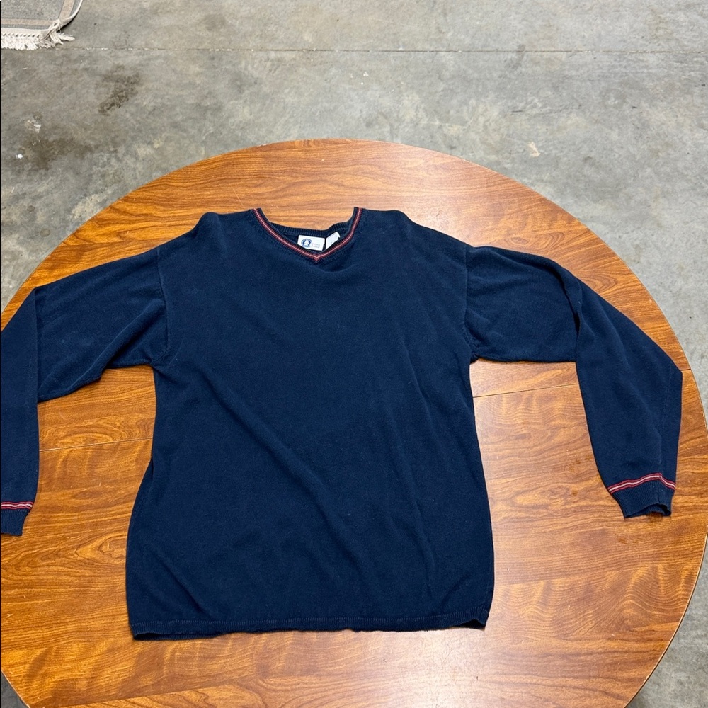 Arizona Jean Company Navy Blue Sweater with Red Accents